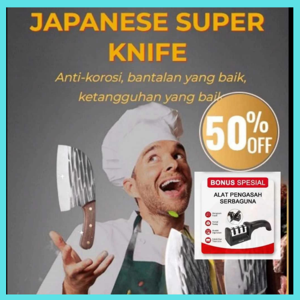 Pisau Koki JAPANESE SUPER KNIFE Stainless Steel Pisau daging super tajam Knife BONUS ALAT ASAHAN