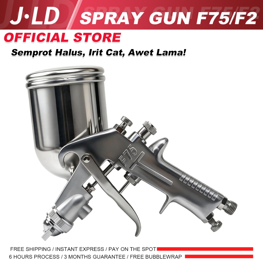 JLD Air Spray Gun F75/F2 Gravity Feed Pneumatic Paint Sprayer- Desain Tangki Atas Menghemat Pengguna