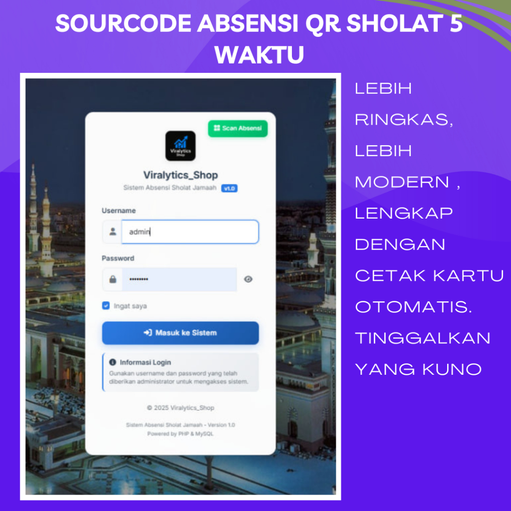 (TERMURAH) ABSENSI QR CODE SHOLAT 5 WAKTU