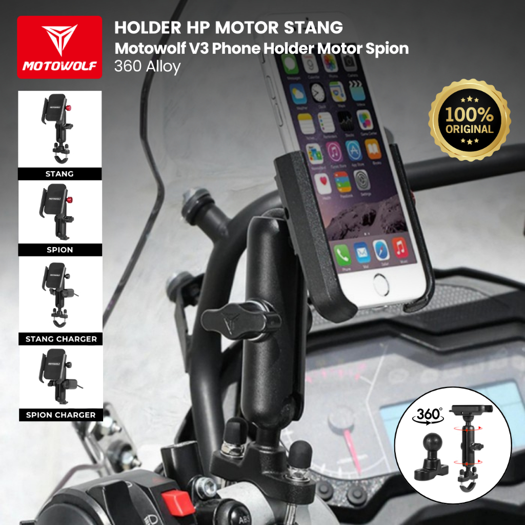 Holder HP Motor Stang  Motowolf V3 Phone Holder Motor Spion 360  Alloy