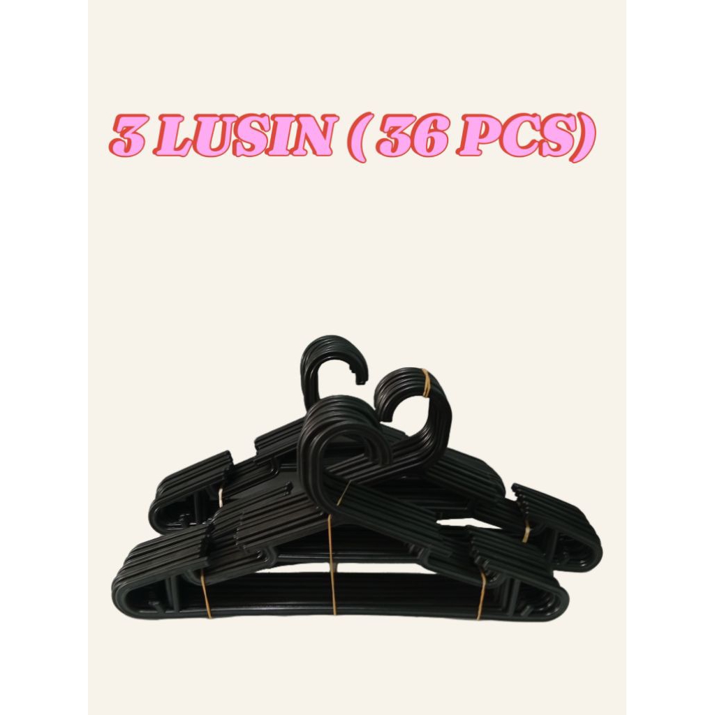 3 LUSIN/36 PCS HANGER PLASTIK HITAM KUAT DAN TEBAL