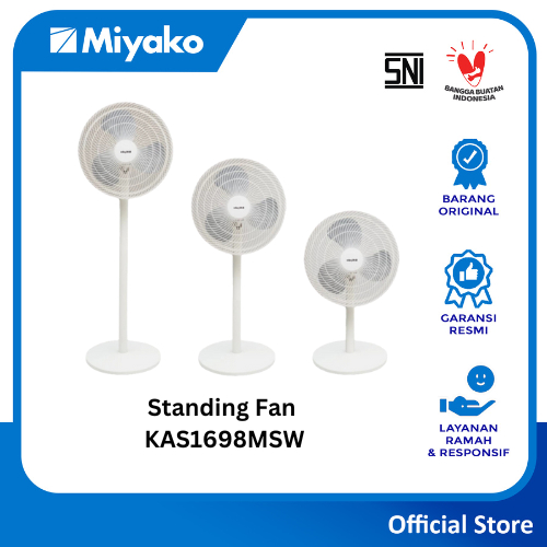 Miyako Stand Fan KAS-1698-MSW 3in1 New Model Warna Putih Jaring Musang Anti Karat KAS1698MSW