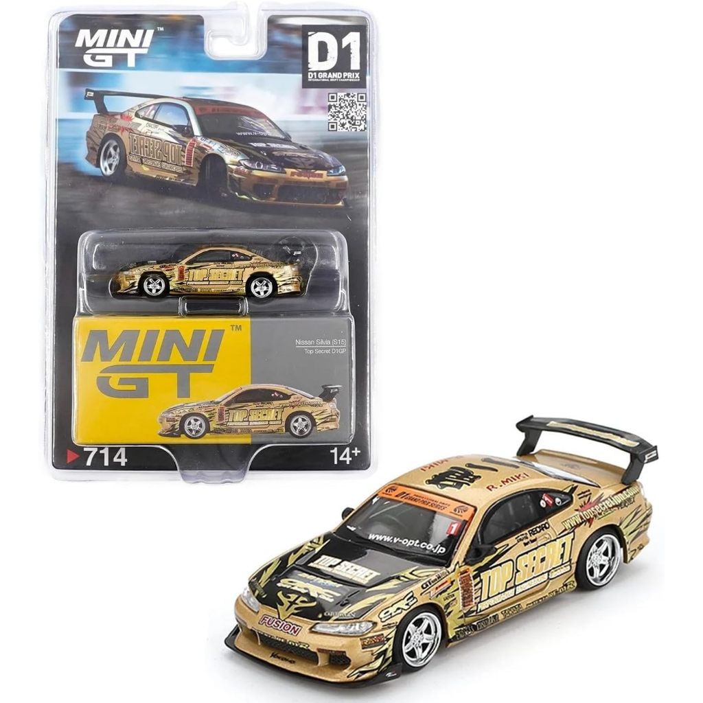 Diecast Model Car Compatible with Mini GT 1:64 Nissan Silvia (S15) Top Secret D1GP- Gold Limited Edi