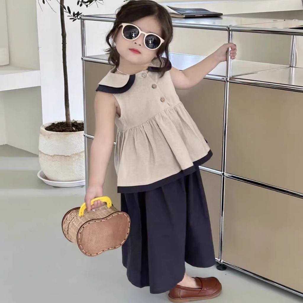 setelan anak km design blouse cream korean style celana kulot set