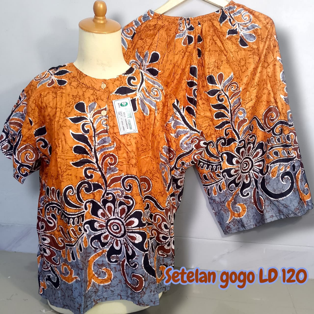one set allsize LD 120 setelan gogo wanita celana pendek busui jumbo motif bunga batik