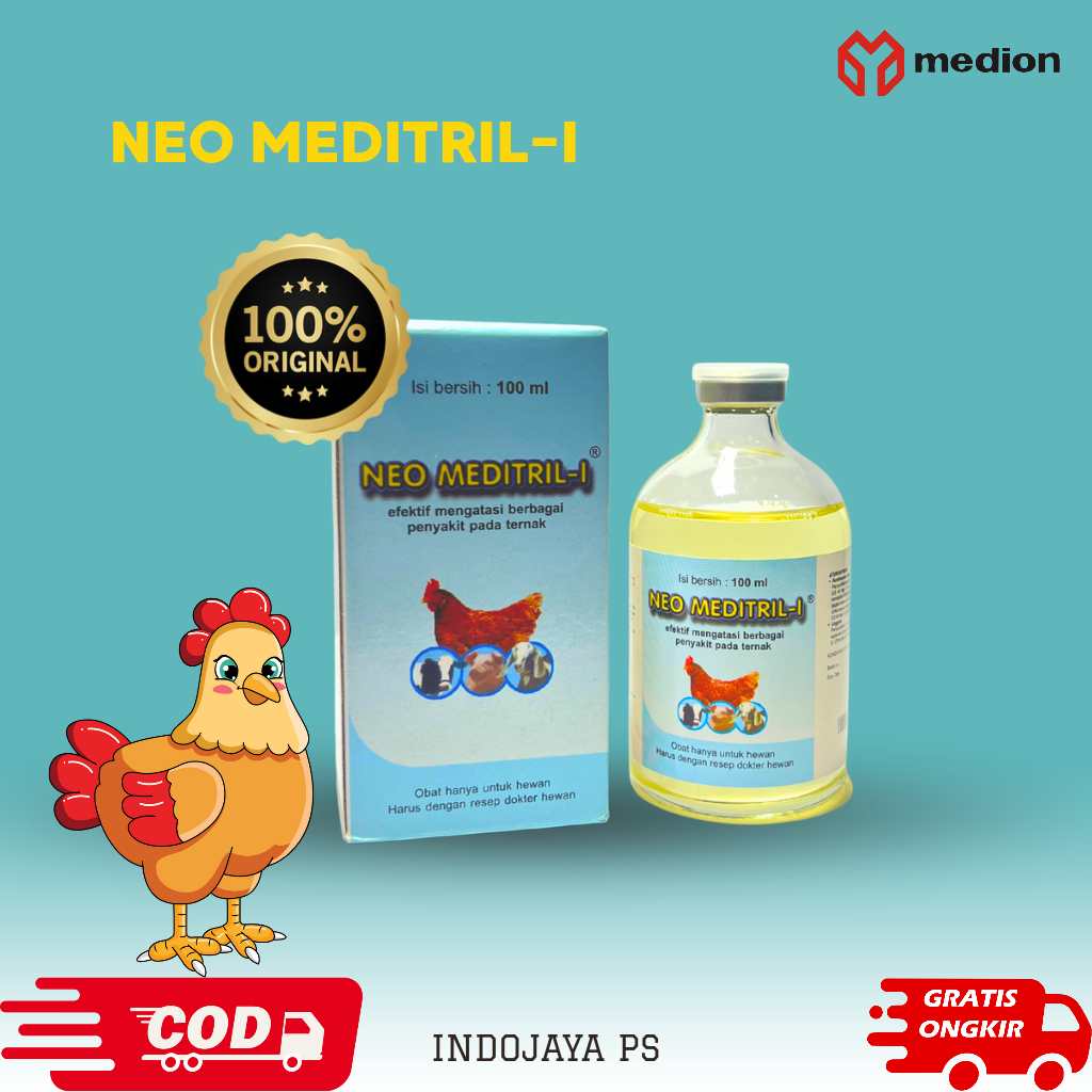NEO MEDITRIL INJK 100ml, obat antibiotik sapi ,kambing , unggas