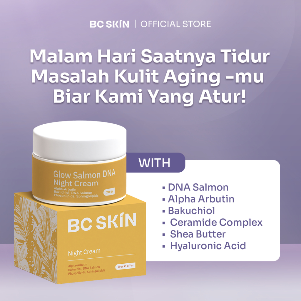 BC SKIN Glow Salmon DNA Night Cream - Cream Wajah Anti Aging - Cream Pemutih Wajah - Cream Pencerah 