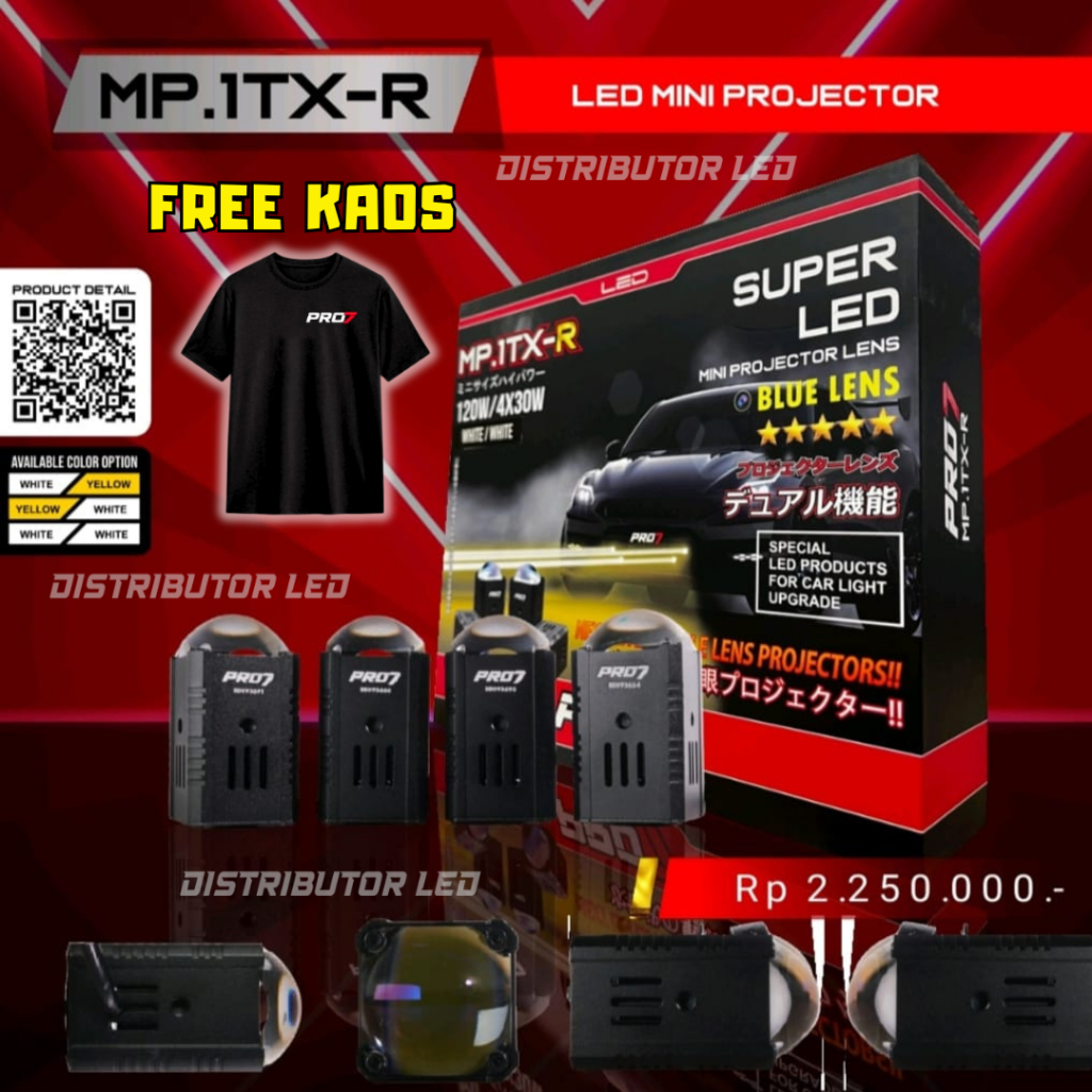 [BONUS KAOS] MINI PROJIE Pro7 MP1TXR MP.1TX-R Super LED Blue Lens 4x30W