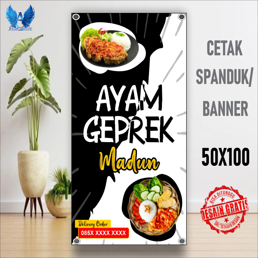 Cetak Banner Cetak Spanduk AYAM GEPREK MADUN UKURAN 50X80 BISA REQUEST