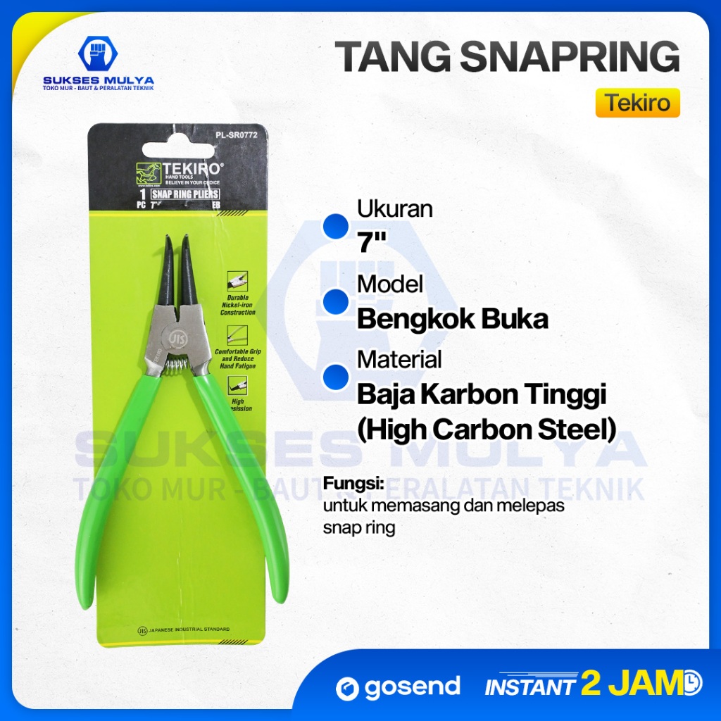 TEKIRO Tang Snapring Bengkok/Lurus Eksternal Bengkok/ Lurus Internal 7"