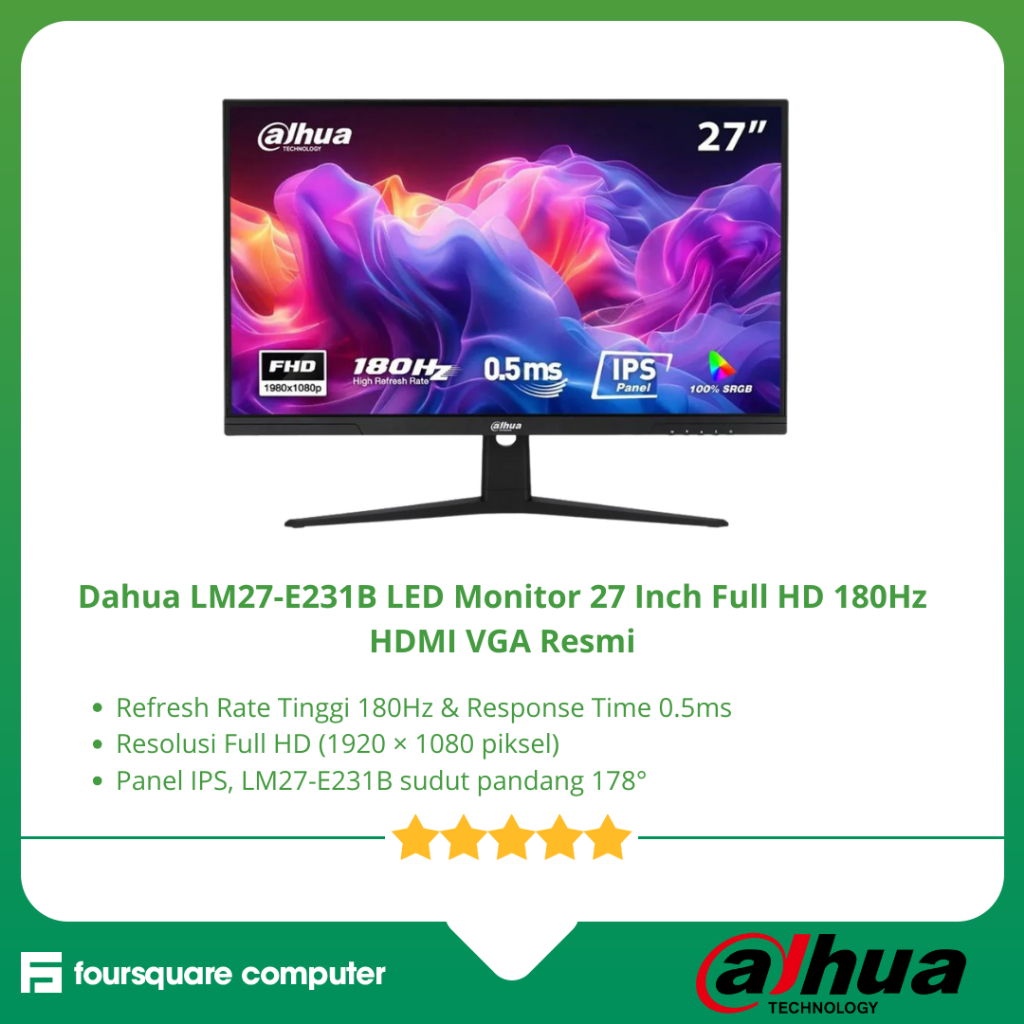Dahua LM27-E231B LED Monitor 27 Inch Full HD 180Hz HDMI VGA Resmi