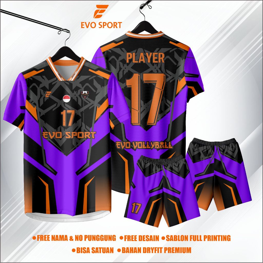 Jersey futsal baju futsal ungu hitam gratis nama nomor punggung