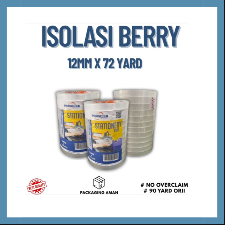 ISOLASI LAUNDRY MERK BERRY  12 MM - ISOLASI BENING 12 MM X 72 Y ORI - ISOLASI KADO