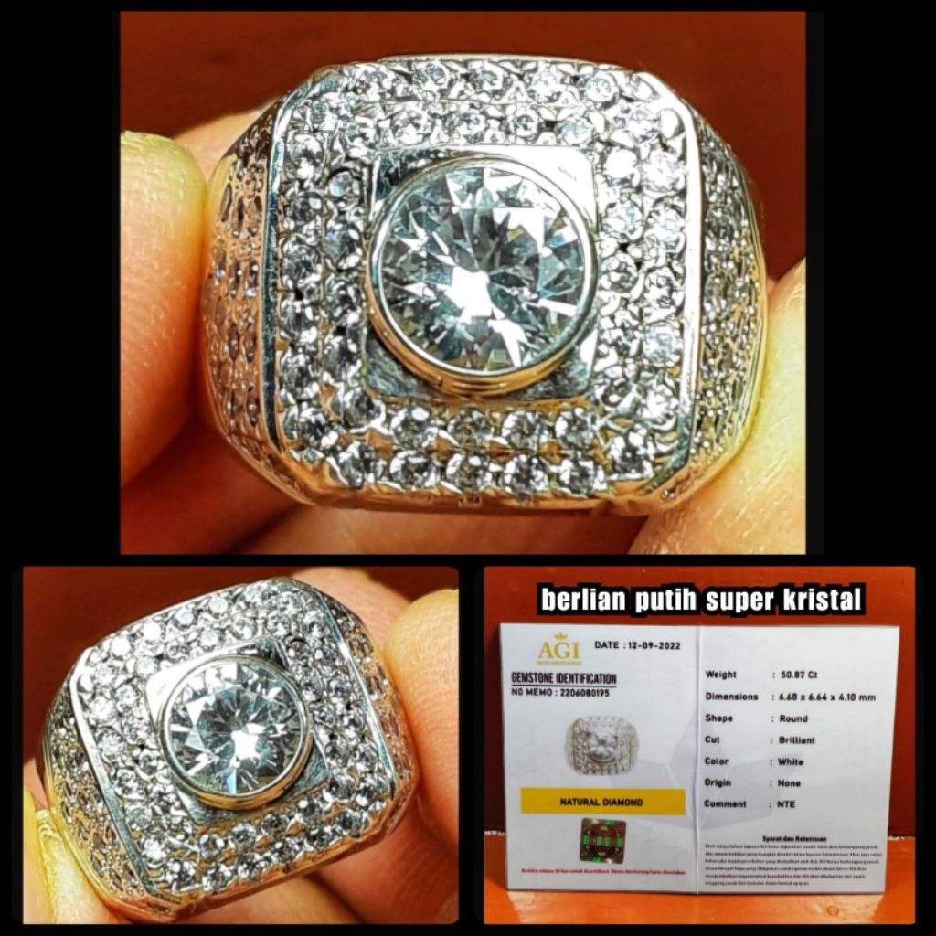 natural berlian putih asli Banjar Martapura + ring perak