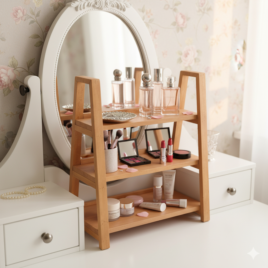 Rak Kayu 3 Susun Multifungsi — Rak Bumbu Dapur / Rak Kosmetik Meja Rias / Rak  Minimalis Estetik