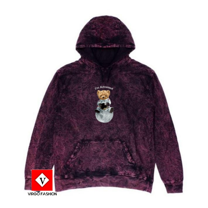 Sweater Hoodie Washing Tie Dye Maroon Teks Bear Astronout Jumper / Sweater Washing / Sweater Tidey /