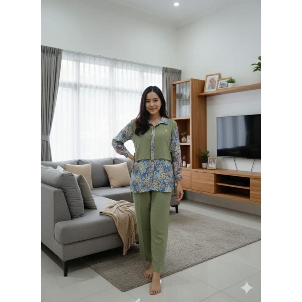 Delina one set rompi kombinasi/setelan celana wanita model kekinian/setcel terbaru model masa kini