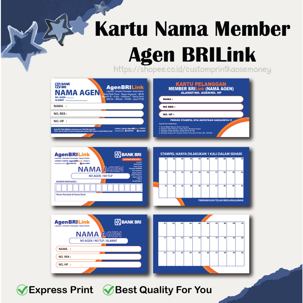 Kartu Nama Member Agen BRILINK - Kartu Pelanggan BRILINK NEW A3+ Art Carton Karton