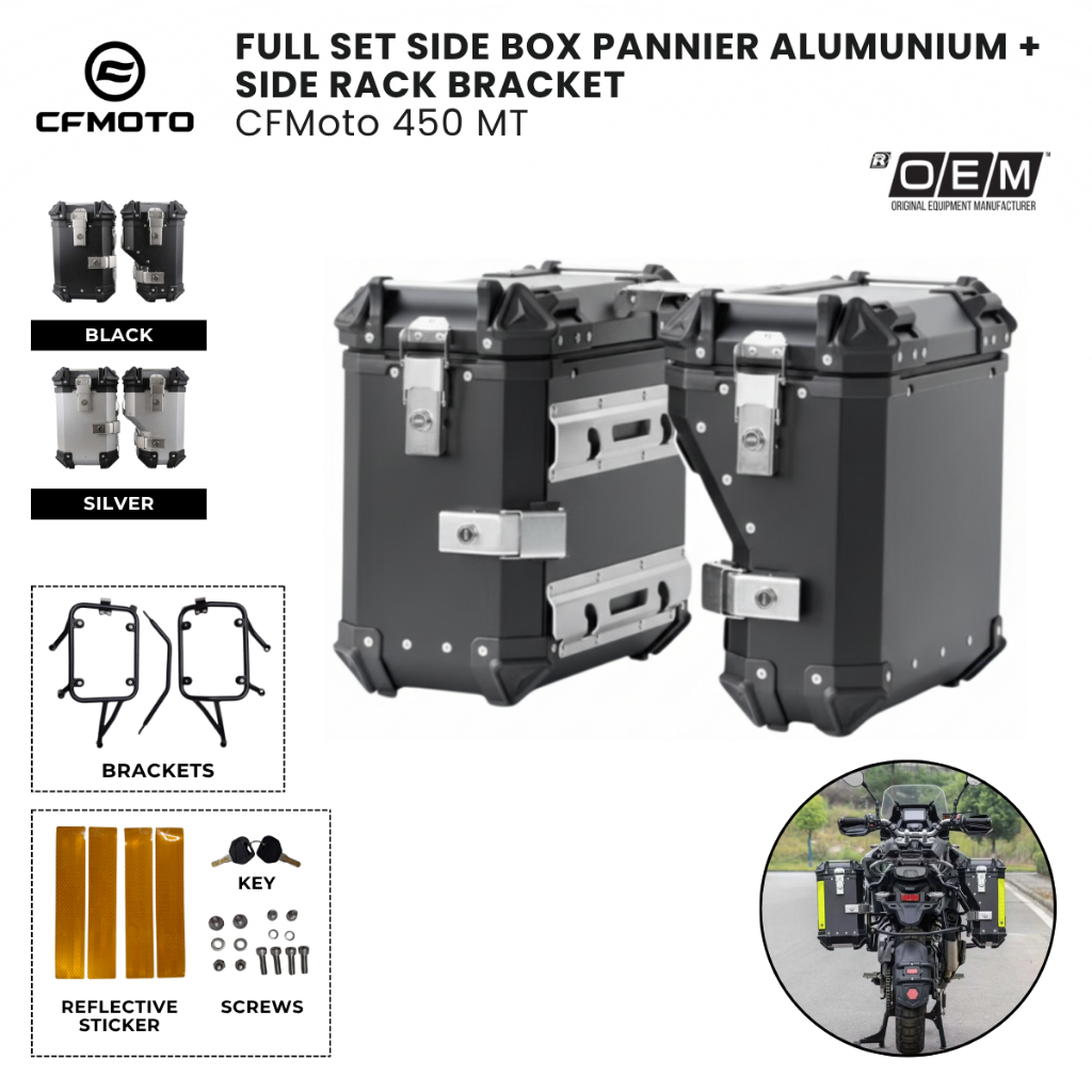 Full Set Side Box Pannier Aluminium + Side Rack Bracket CFMoto 450 MT