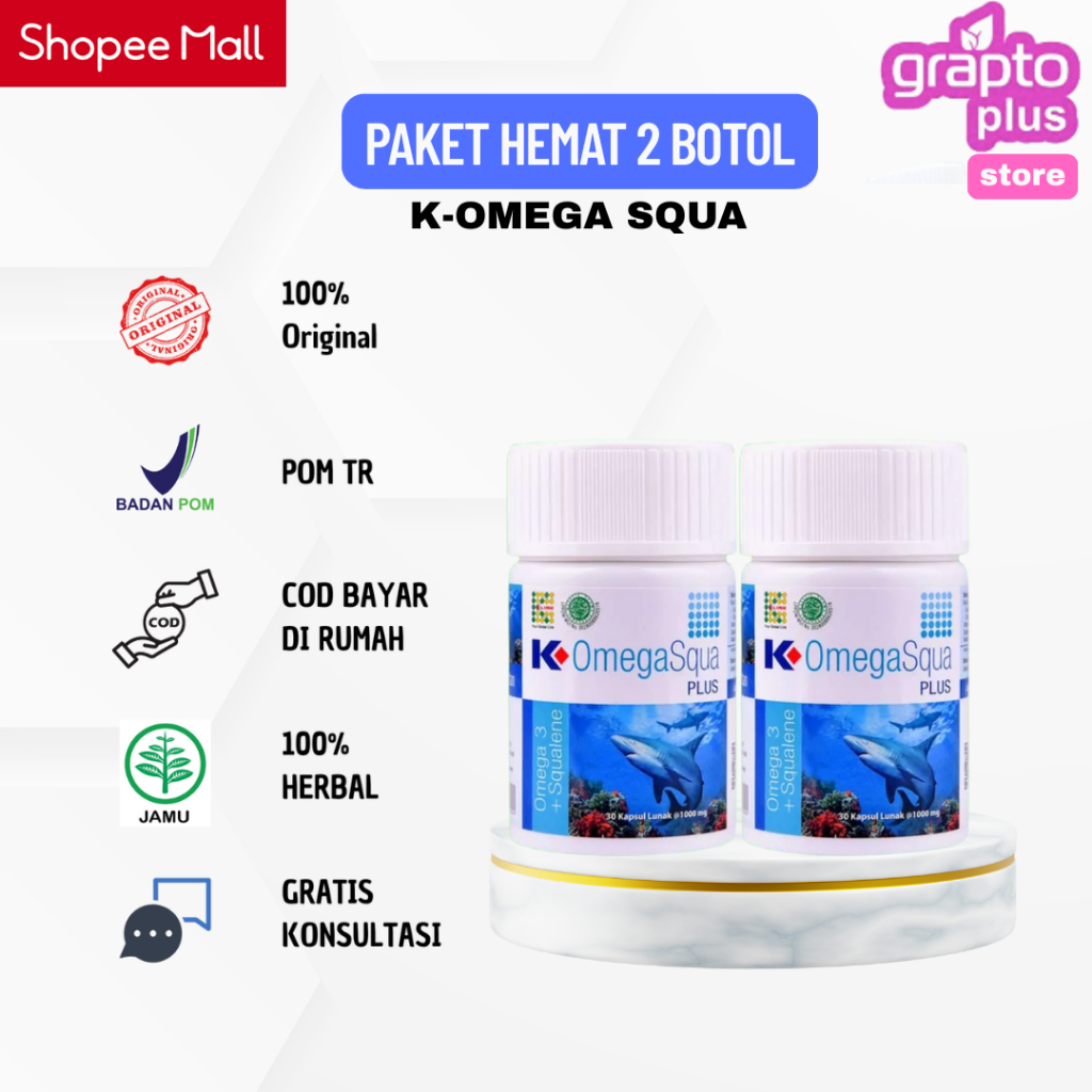 PAKET HEMAT 2 BOTOL K Omega Squa Plus Original - Omega Squa K Link Fish Oil Omega 3