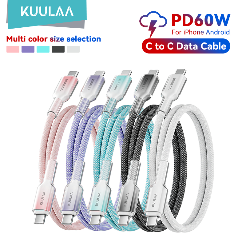 KUULAA USB Tipe C ke Kabel Tipe C PD 60W Super Charger QC 4.0 Kabel USB-C Pengisian Cepat untuk iPho