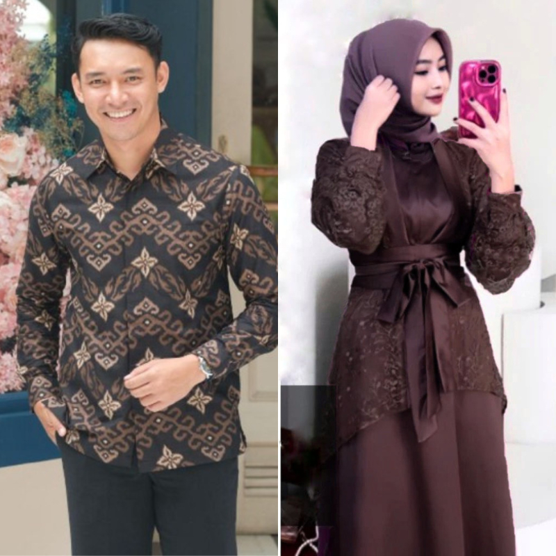 (NEW ARRIVAL) Veloxa Couple Gamis Kondangan Set Gamis Mahogany LD 120 Mutiara Brokat Gamis Couple Pa