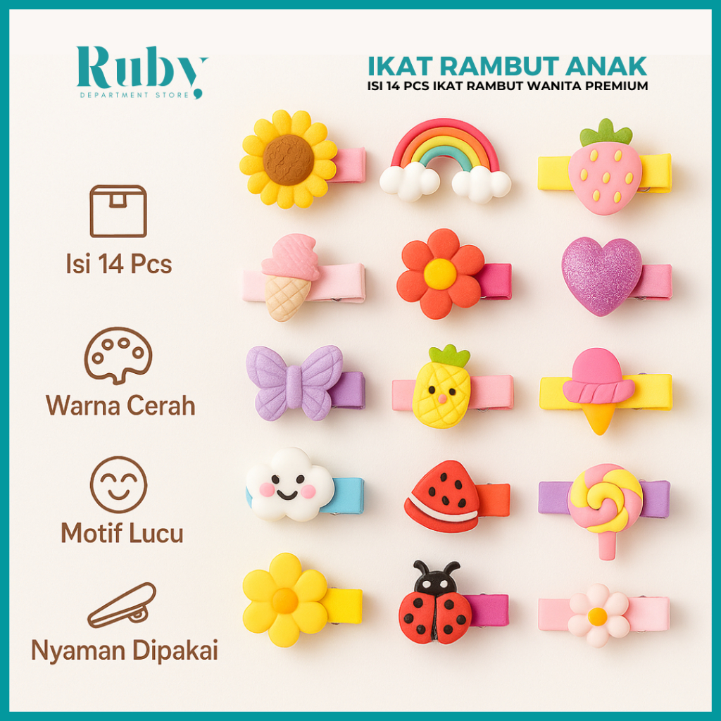 Jepit Rambut Isi 14 Pcs Paket Jepit Rambut Kartun
