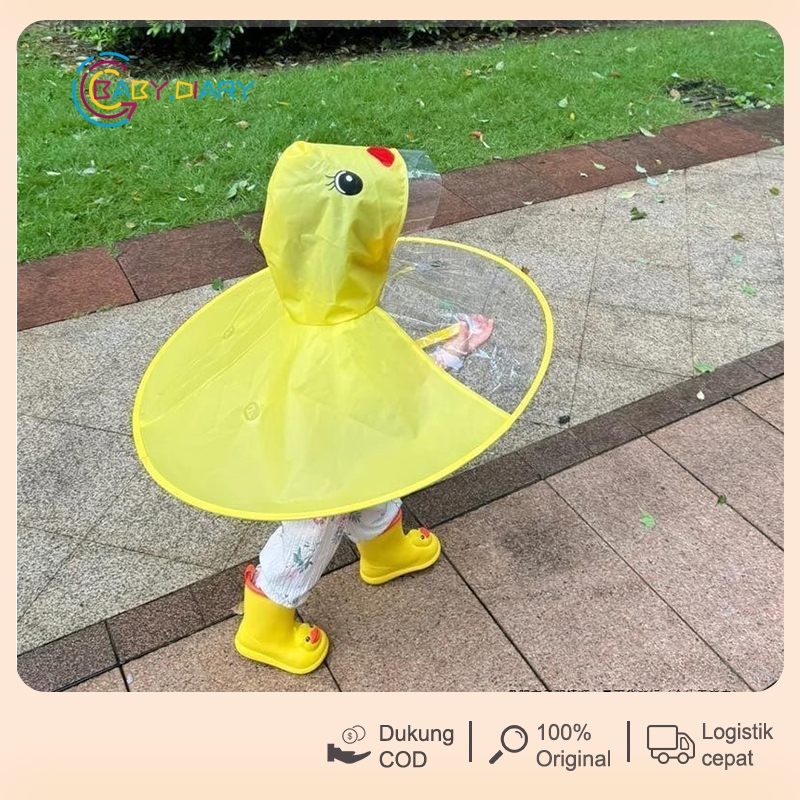 Jaket Hujan Bebek Kuning Kecil Berbentuk Piring Terbang, Topi Payung Gaya Cape untuk Anak-Anak, Jake
