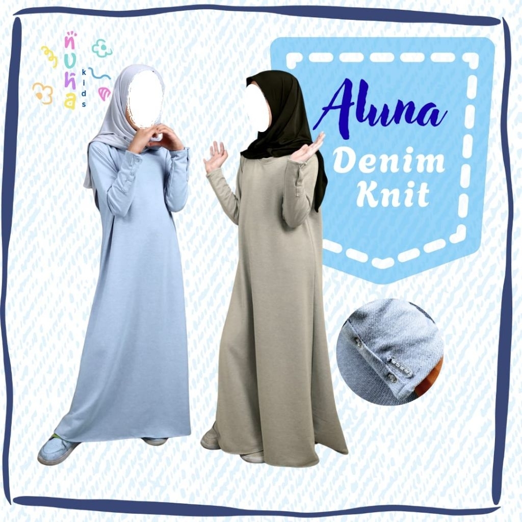 Gamis Anak Perempuan Knit Denim Dress Syari Premium nuha kids