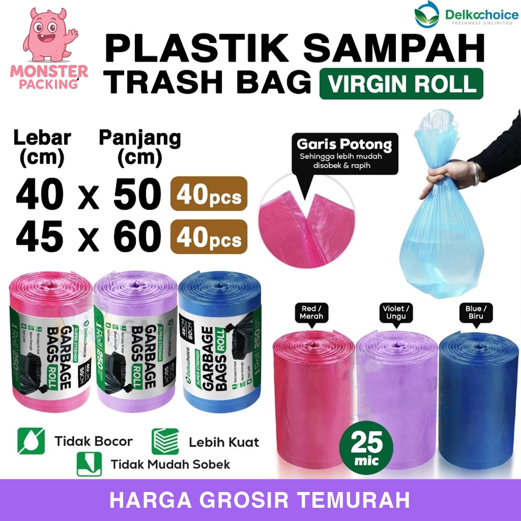 Kantong PLASTIK SAMPAH WARNA ROLL Merah Ungu Biru Trash Bag Tebal Anti Bocor Jumbo DELKOCHOICE