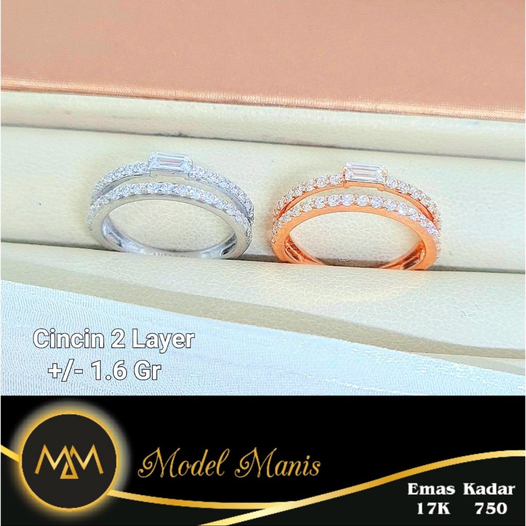 Model Manis Gold - Cincin Anak/Kelingking Double Listring Putih Rosegold - Emas 17k  750