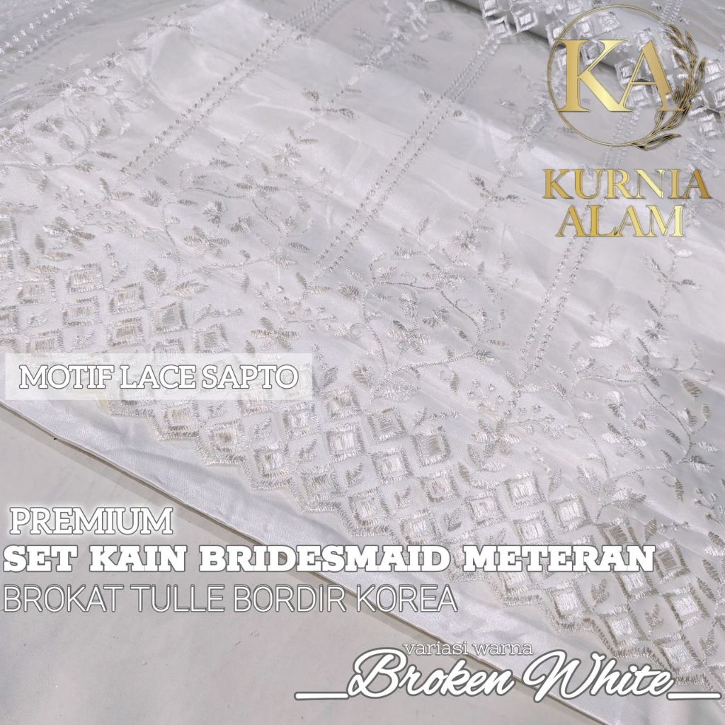0,5 meter Kain Brokat Kebaya Warna BROKEN WHITE Motif Etnik Lace Sapto Premium Meteran