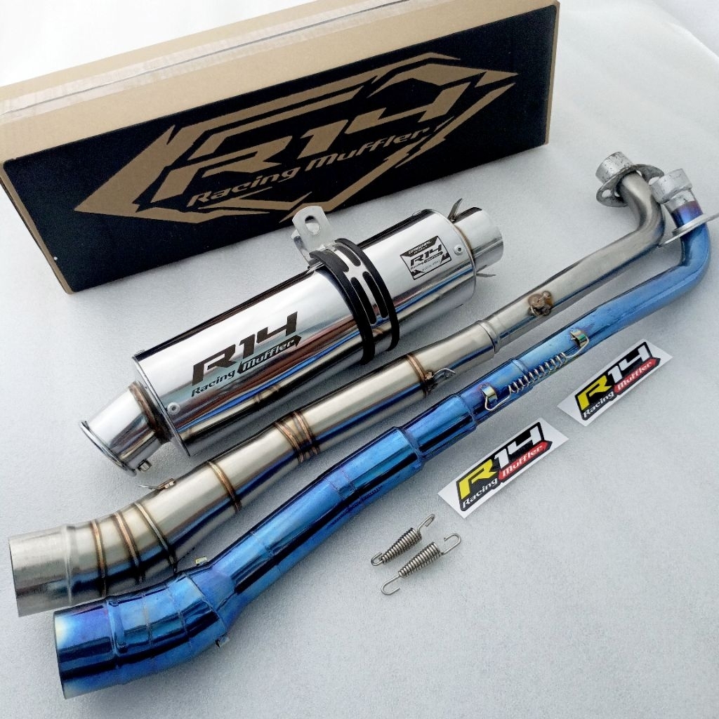Terbaru knalpot racing original r14 ds bas adem untuk motor bebek ,jupiter z/robot/z1/burhan,vega la