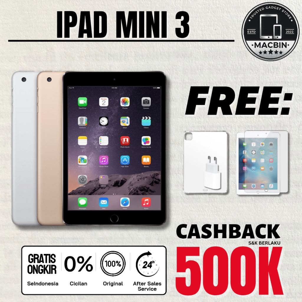 iPad Mini 3 / 2 Wifi Cellular 128GB 64GB 32GB 16GB Second Original