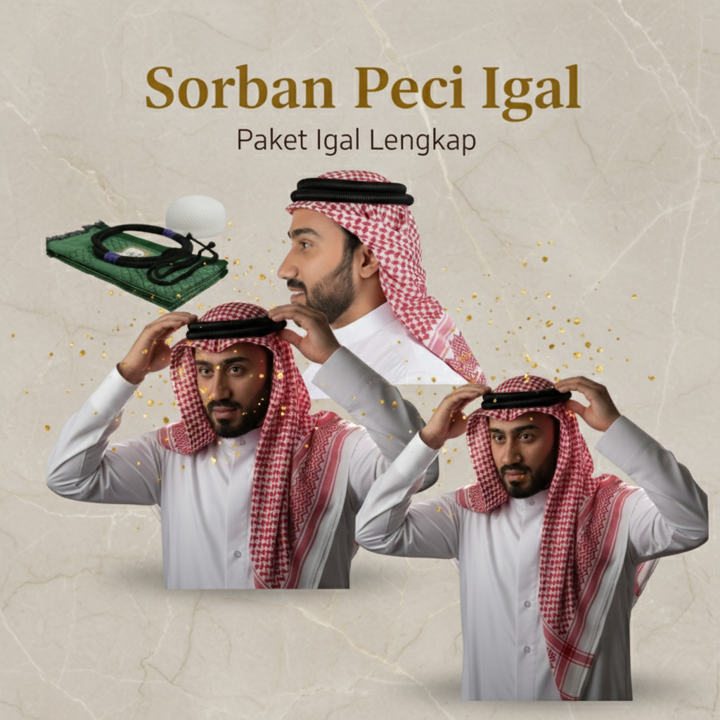 Sorban Arab Igal Arab Sorban Arab Igal Tali Peci Putih Dewasa dan anak Perlengkapan Haji Umroh Hiban