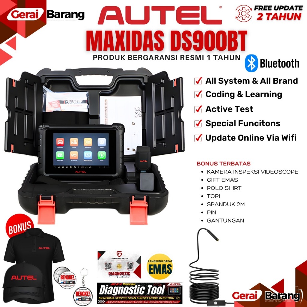 AUTEL MaxiDAS DS900BT Terbaru Scanner Mobil universal dengan VCI Bluetooth versi upgrade dari AUTEL