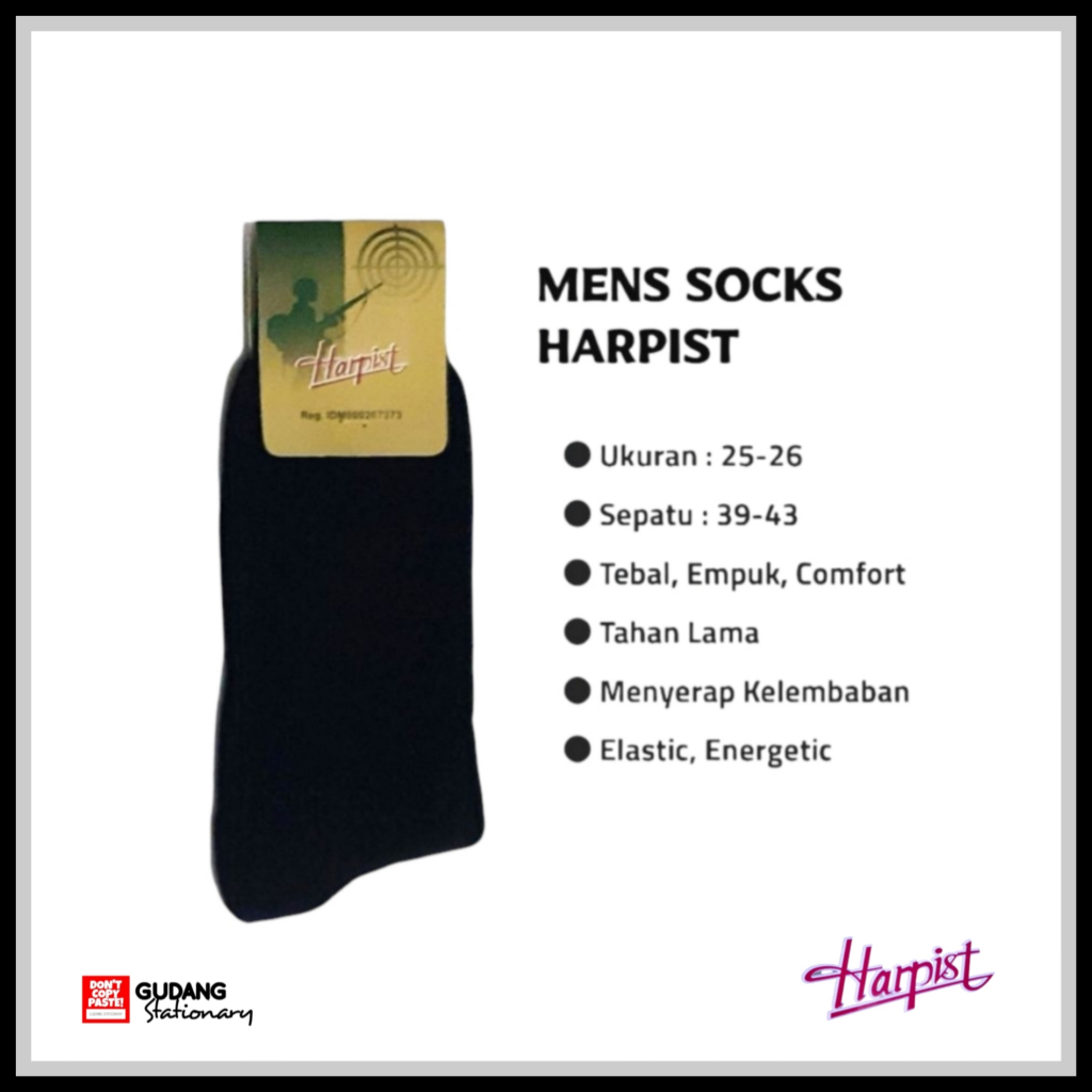 Kaos Kaki Pria | Men's Socks | Sepatu 38-42 | Plain Black HARPIST