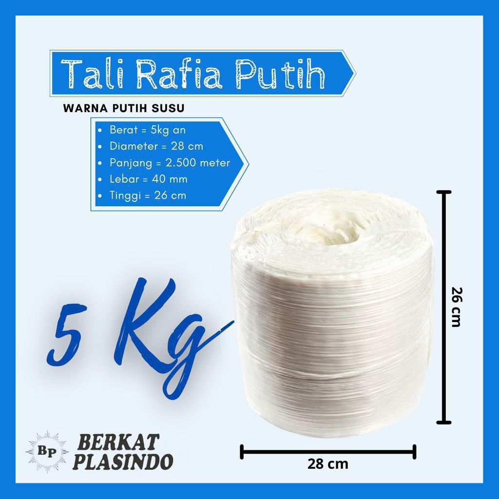 TALI PLASTIK/RAFIA PUTIH GLOSSY GULUNGAN 5 KG