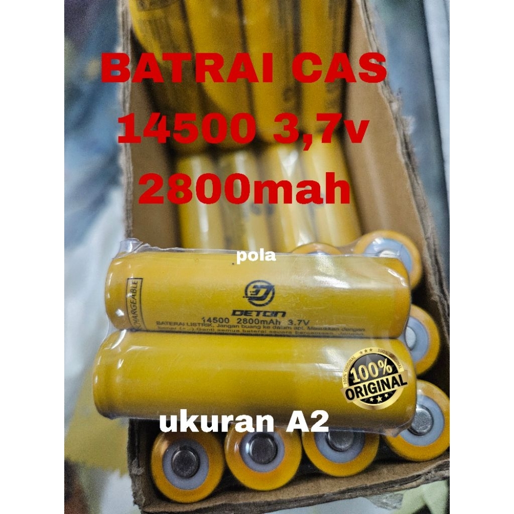 BATRE BATERAI RECCHARGEABLE 14500 3,7V 2800MAH UKURAN A2 BATRE CAS 3,7V