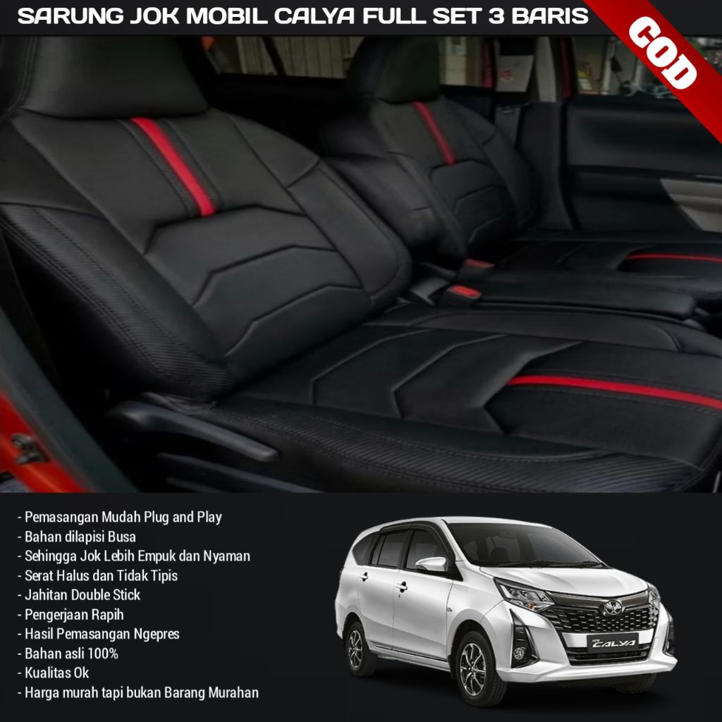 Sarung Jok Mobil calya 2021 full set 3 Baris Kulit Sintetis