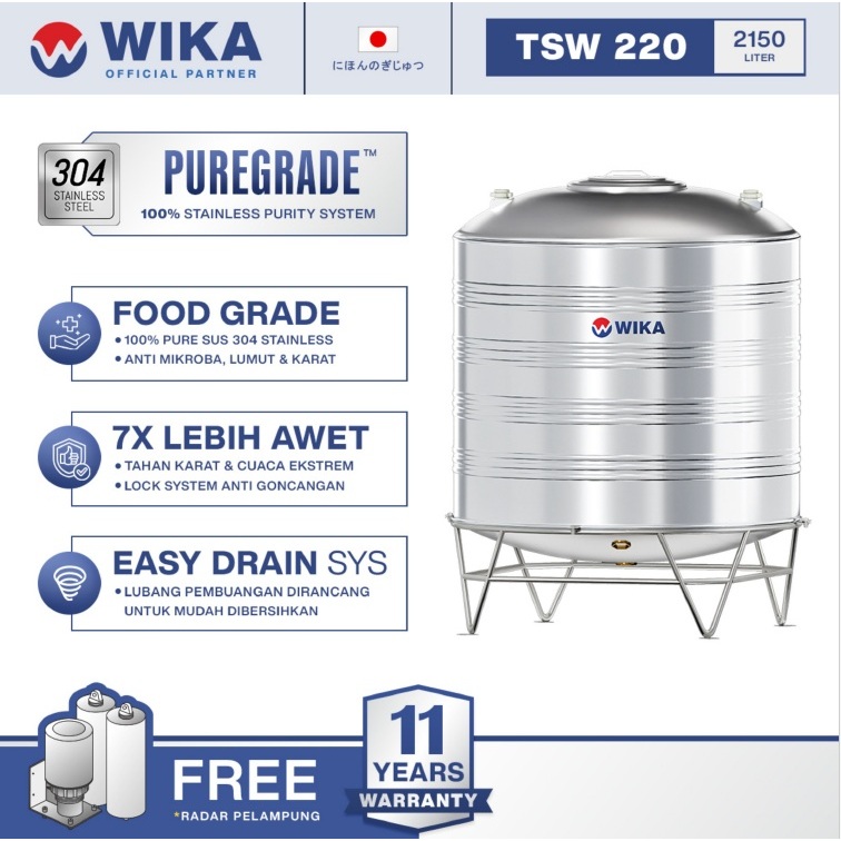 Tangki Air Stainless WIKA 2150 Liter TSW-220/ Toren / Tandon Stainless 304