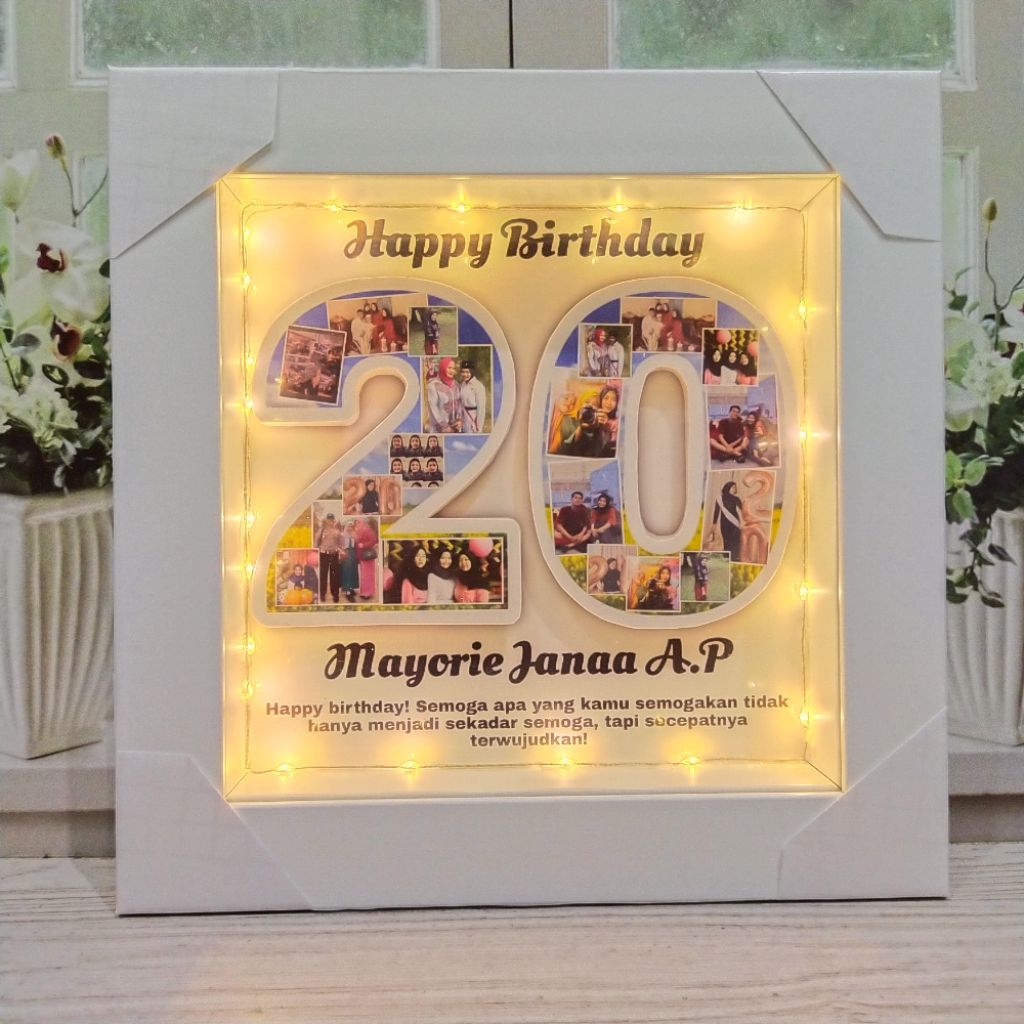 25x25cm foto mozaik angka lampu hias LED scrap box bingkai frame pigura foto popup 3D hadiah kado gi