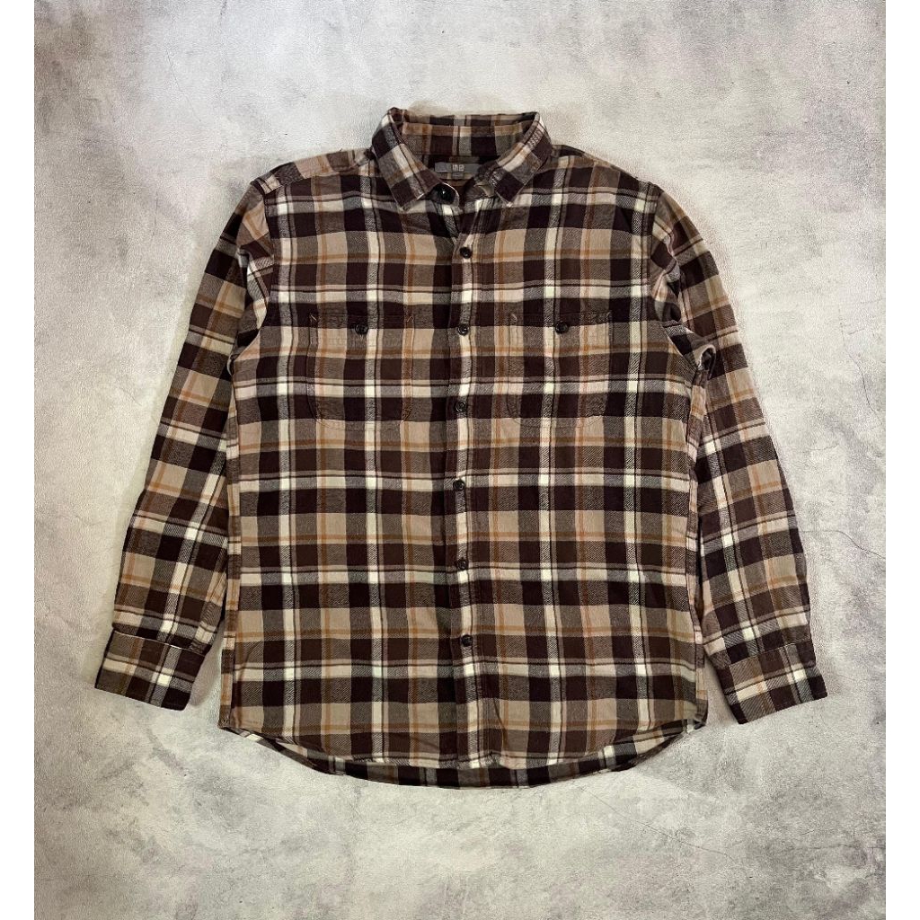 Kemeja Flannel Uniqlo Kotak-Kotak Coklat