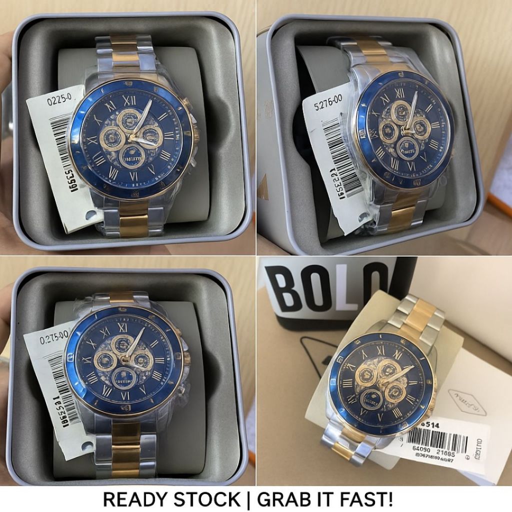 Jam Tangan Pria Otomatis Mewah Blue Gold Skeleton 44mm Original Import – Desain Elegan Klasik Sporty