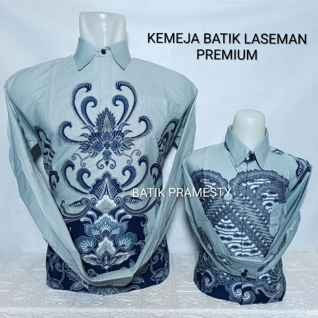 kemeja batik laseman abu abu couple ayah anak motif ningrat bahan katun laseman lapis furing hero