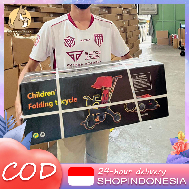 Sepeda stroler roda tiga anak 1 tahun sepeda roda 3 bayi lipat tricycle lipat anak
