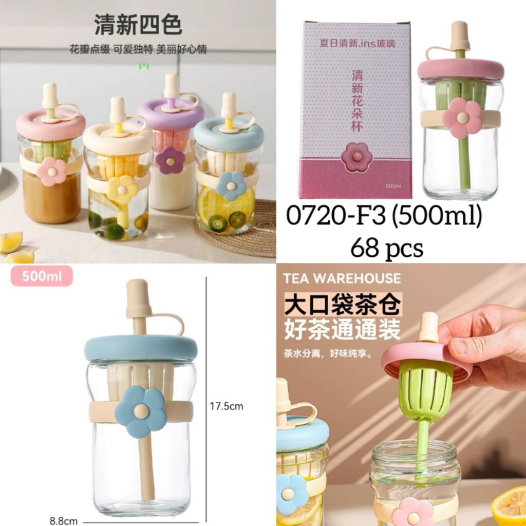 Botol Minum Dengan Desain Bunga Unik / Botol Minum Motif Bunga Kekinian / Botol Minum Kaca