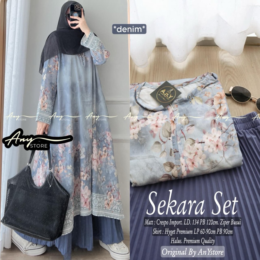 SEKARA SET ORIGINAL BY ANY STORE oneset setrok setelan atasan long tunik midi crespo import motif bu