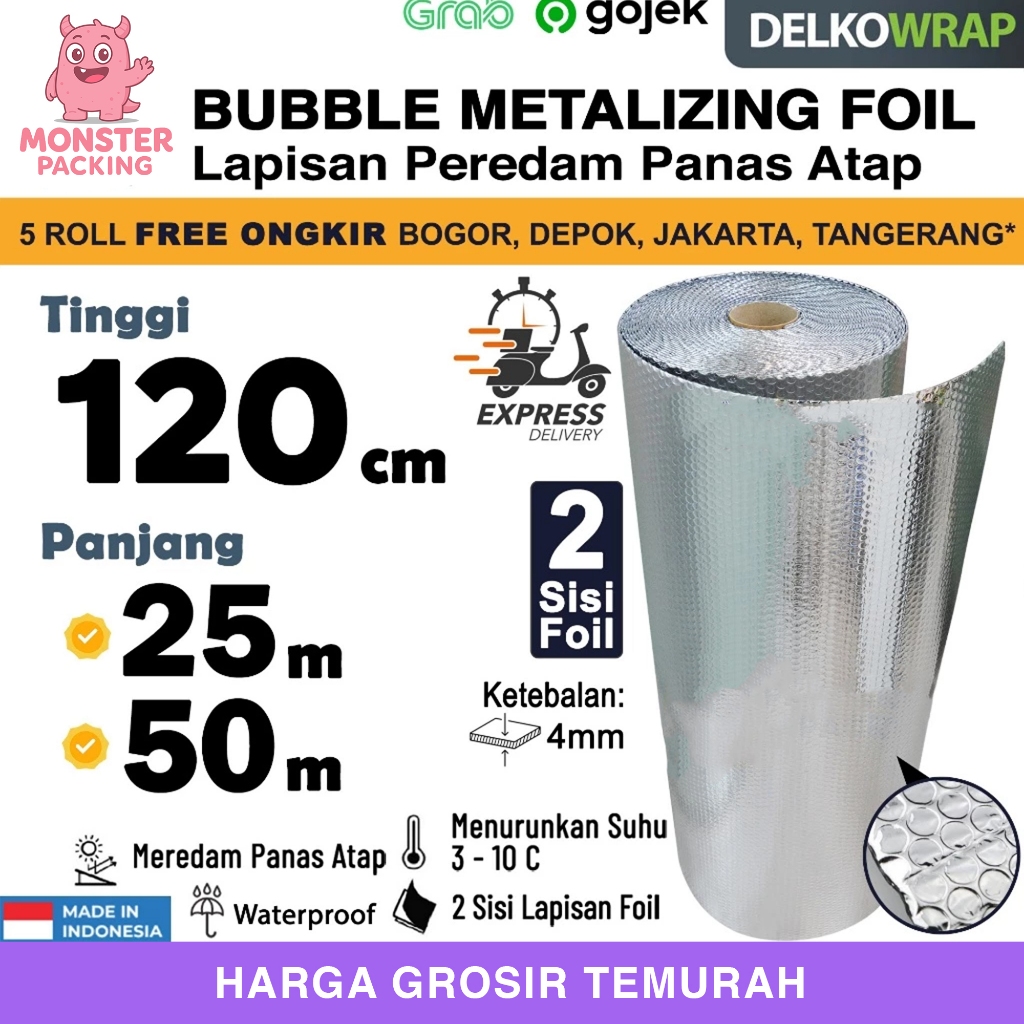 Insulation BUBBLE ALUMUNIUM FOIL Peredam Panas Atap Rumah Insulasi Anti Panas Atap 120 CM / ROLL