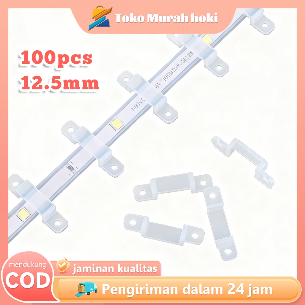 100pcs Klem Lampu LED Neon 12mm Klem Lampu Selang COB LED Strip Klem Strip LED Transparan